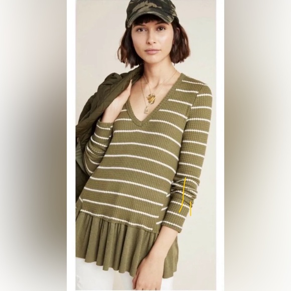 Anthropologie Tops - Anthropologie Eri + Ali Tallie Striped Thermal Peplum Top Size Small Olive Green